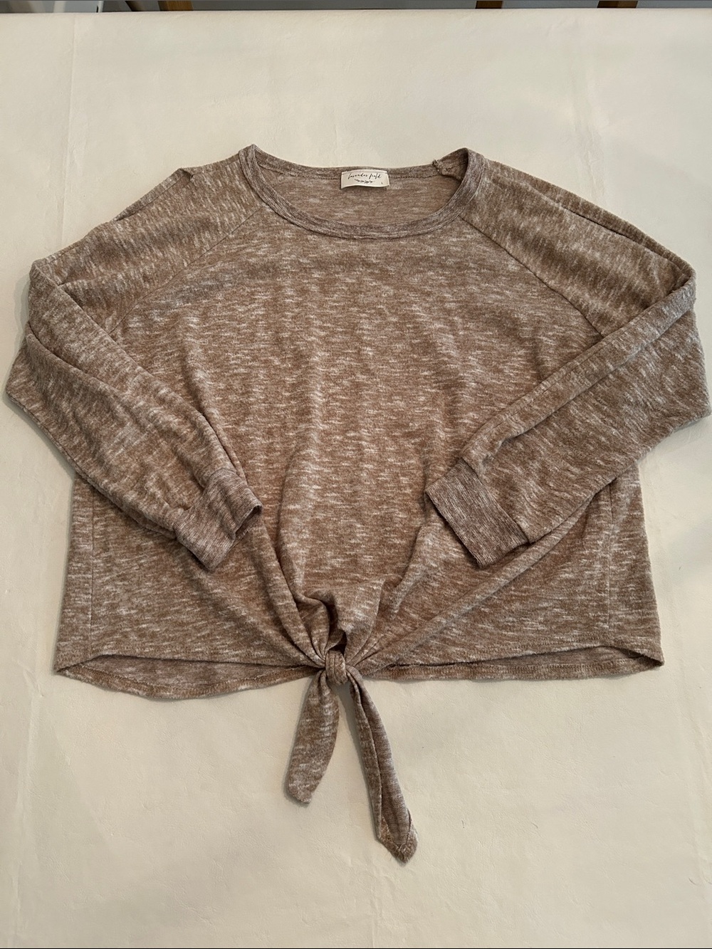 lavender field Heathered Taupe Knit Tie-Front Sweatshirt